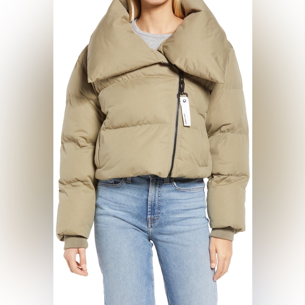Avec Les Filles Crop Puffer Coat In Rosemary